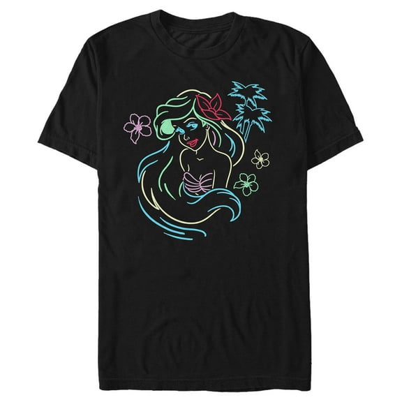 Men's The Little Mermaid Ariel Neon Light Print  Graphic Tee Black 3X Large