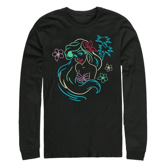 Men's The Little Mermaid Ariel Neon Light Print  Long Sleeve Shirt Black Medium