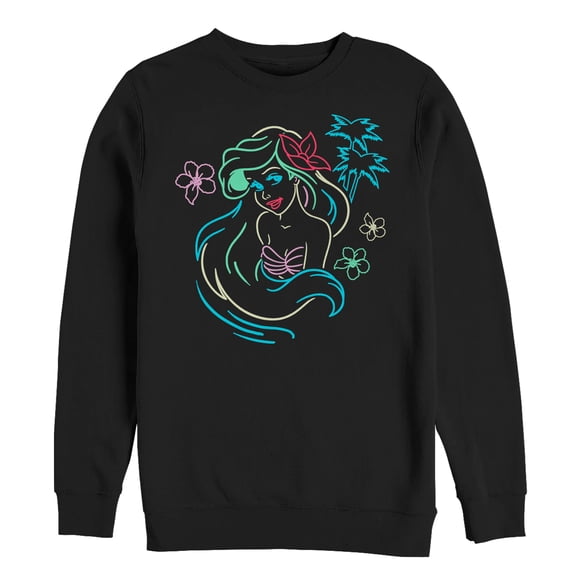 Men's The Little Mermaid Ariel Neon Light Print Sweatshirt Black Large