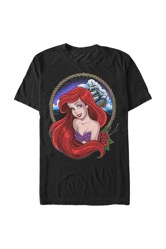 Men's The Little Mermaid Ariel Rope Frame  Graphic Tee Black 4X Large