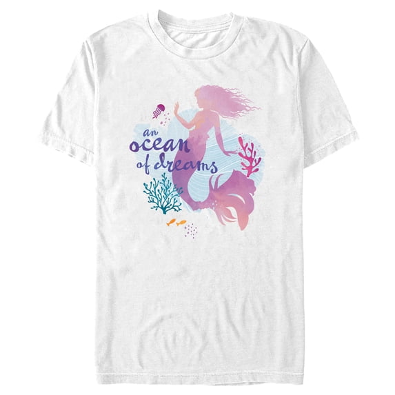 Men's The Little Mermaid Ariel Silhouette An Ocean of Dreams Graphic Tee White 3X Large