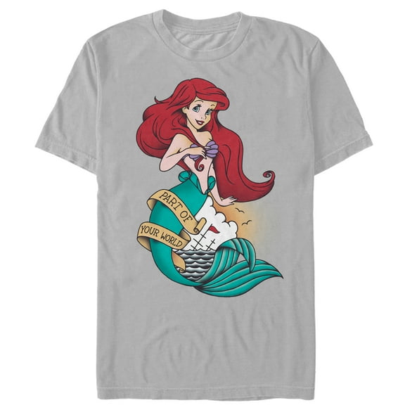 Men's The Little Mermaid Ariel Tattoo Graphic Tee Silver X Large