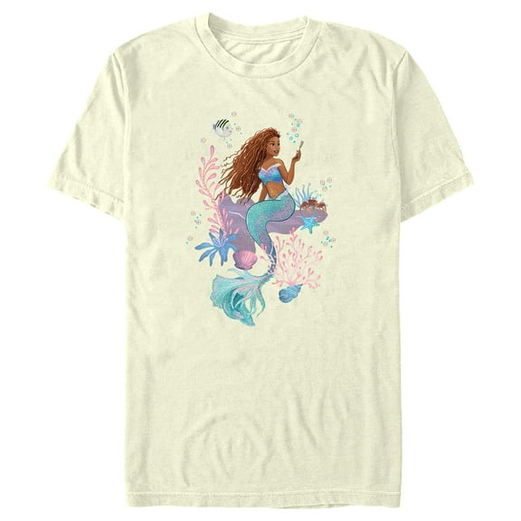 Men's The Little Mermaid Ariel Curious & Kind Graphic Tee Beige Large