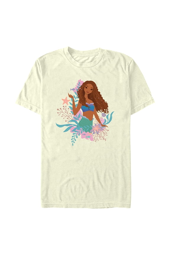 Men's The Little Mermaid Ariel Wave Graphic Tee Beige Small