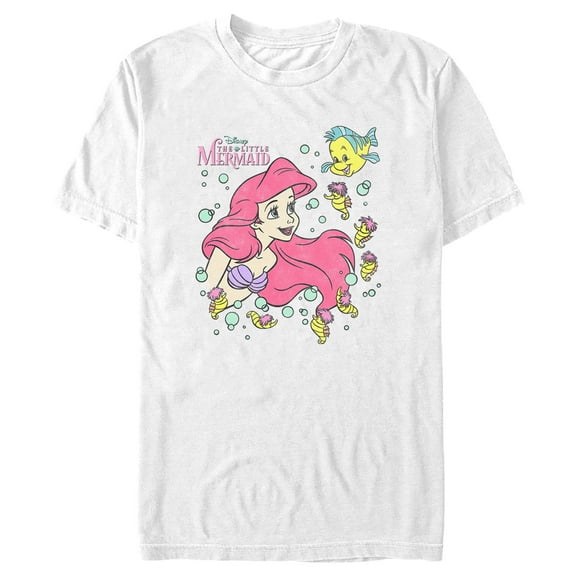 Men's The Little Mermaid Ariel and Flounder Seahorses  Graphic T-Shirt