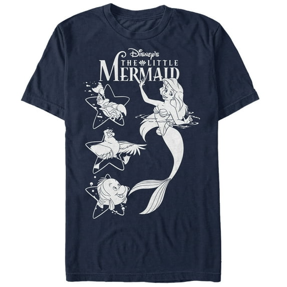 Men's The Little Mermaid Ariel's Pals Graphic Tee Navy Blue Small