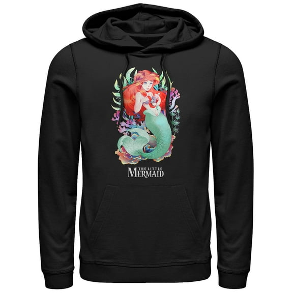 Men's The Little Mermaid Artistic Ariel  Pull Over Hoodie Black 2X Large