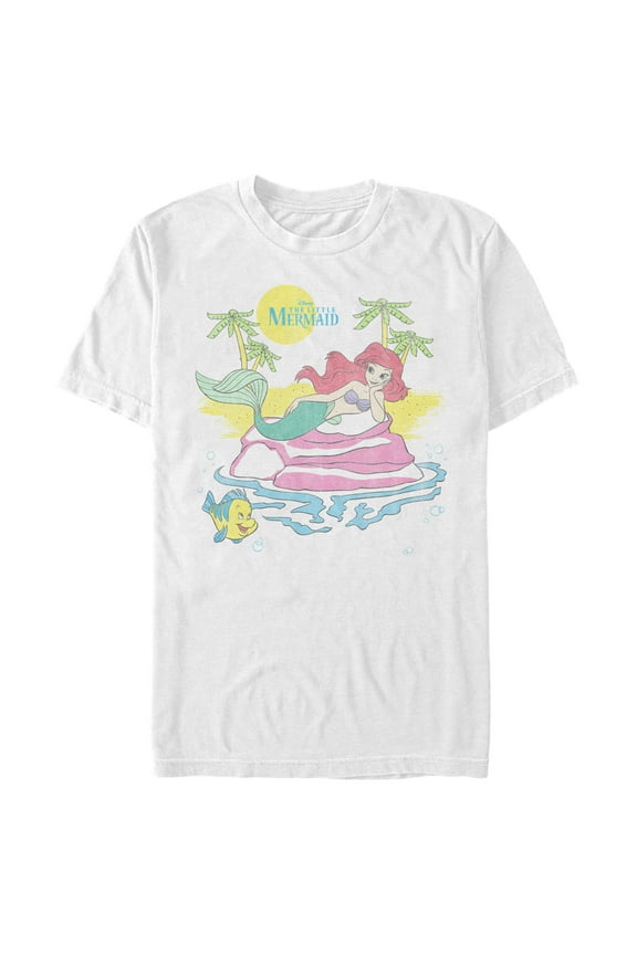 Men's The Little Mermaid Distressed Ariel Beach Scene Graphic T-Shirt