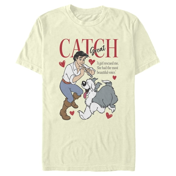 Men's The Little Mermaid Prince Eric Great Catch Graphic Tee Beige Small
