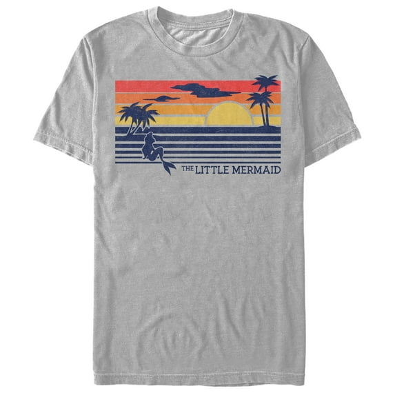 Men's The Little Mermaid Striped Sunset Graphic Tee White Small