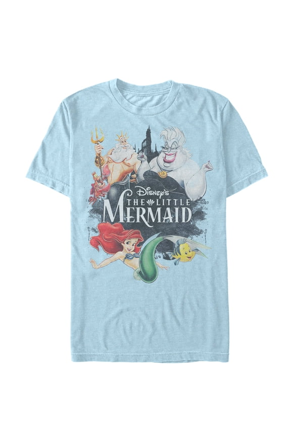 Men's The Little Mermaid Vintage Characters Graphic Tee Light Blue Large