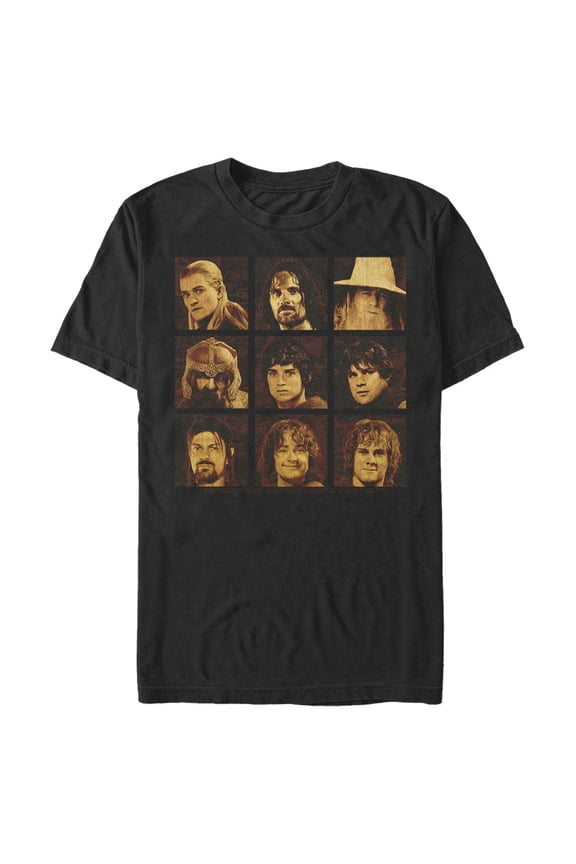 Men's The Lord of the Rings Fellowship of the Ring Character Boxes Graphic Tee Black 2X Large