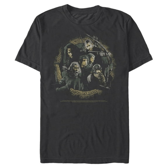 Men's The Lord of the Rings Fellowship of the Ring Distressed Character Circle  Graphic Tee Black X Large