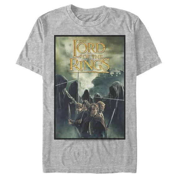 Men's The Lord of the Rings Fellowship of the Ring Four Hobbits Movie Poster Graphic Tee Athletic Heather 3X Large