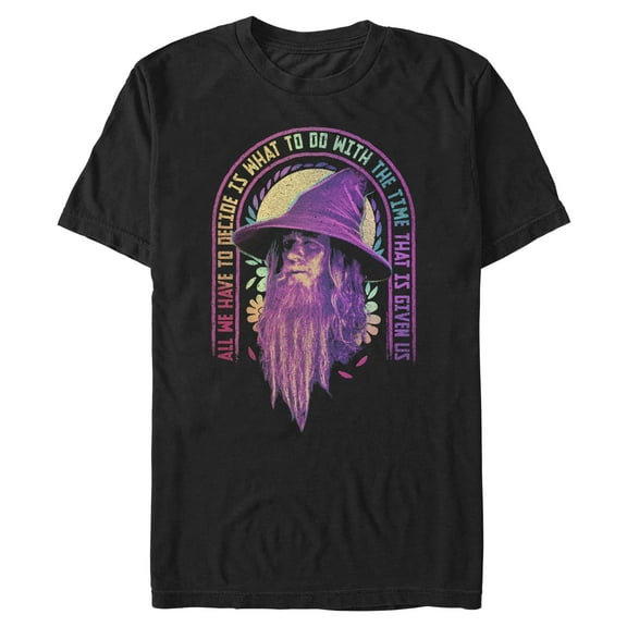 Men's The Lord of the Rings Fellowship of the Ring Gandalf All We Have to Decide  Graphic Tee Black Medium