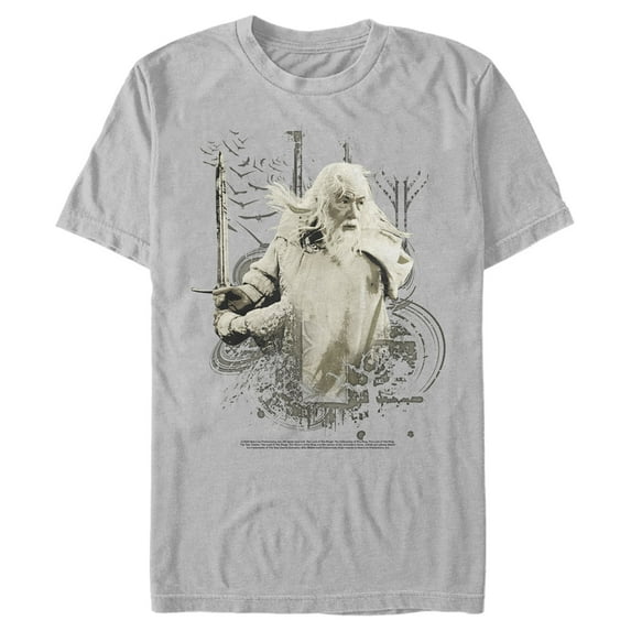 Men's The Lord of the Rings Fellowship of the Ring Gandalf Ready for Battle Graphic Tee Silver Medium