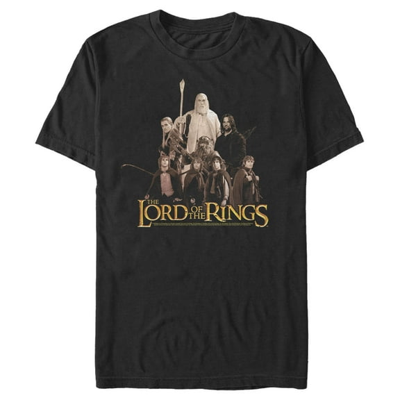 Men's The Lord of the Rings Fellowship of the Ring Gold Group  Graphic Tee Black X Large