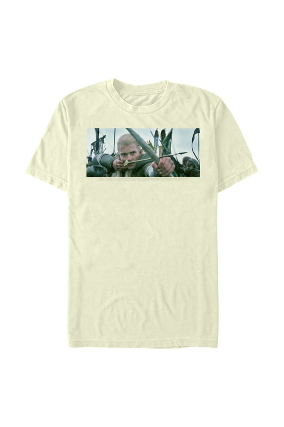 Men's The Lord of the Rings Fellowship of the Ring Legolas Bow and Arrow Graphic Tee Beige Medium