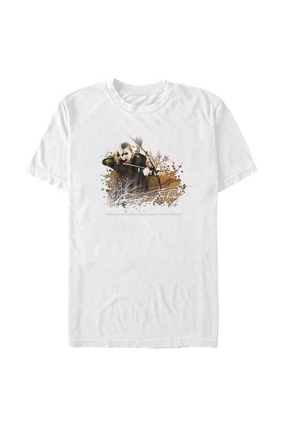 Men's The Lord of the Rings Fellowship of the Ring Legolas Paint Splatter Graphic Tee White Medium