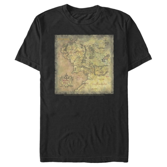 Men's The Lord of the Rings Fellowship of the Ring Map of Middle Earth Graphic Tee Black X Large