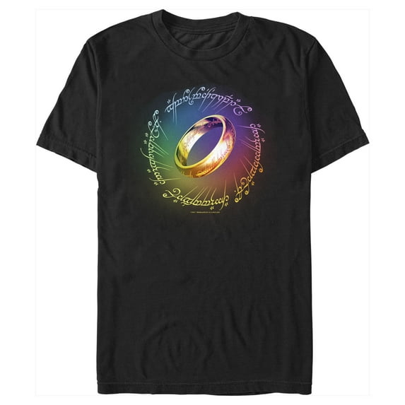 Men's The Lord of the Rings Fellowship of the Ring Rainbow Ring Graphic Tee Black 3X Large