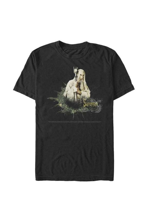 Men's The Lord of the Rings Fellowship of the Ring Saruman Paint Splatter  Graphic Tee Black 2X Large