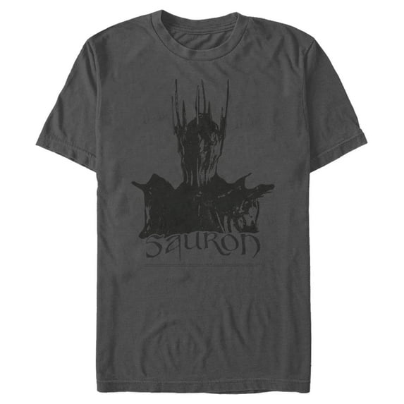 Men's The Lord of the Rings Fellowship of the Ring Sauron Black and White Graphic Tee Charcoal Small