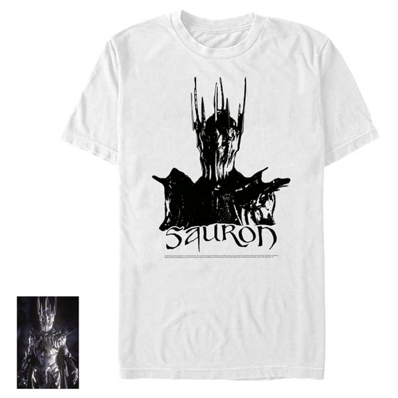 Men's The Lord of the Rings Fellowship of the Ring Sauron Black and White Graphic Tee White Medium