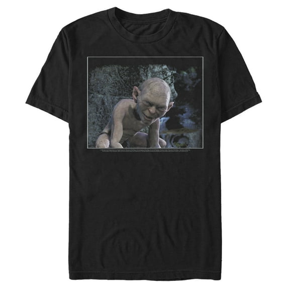 Men's The Lord of the Rings Fellowship of the Ring Smiling Gollum Graphic Tee Black X Large