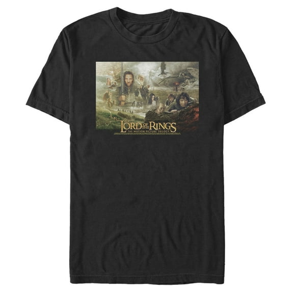 Men's The Lord of the Rings Fellowship of the Ring Trilogy Movie Poster Graphic Tee Black 2X Large