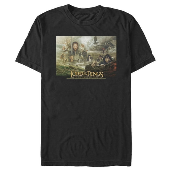 Men's The Lord of the Rings Fellowship of the Ring Trilogy Movie Poster  Graphic Tee Black X Large