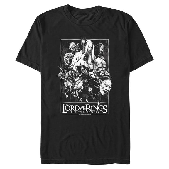 Men's The Lord of the Rings Two Tower Black and White Sketch  Graphic T-Shirt