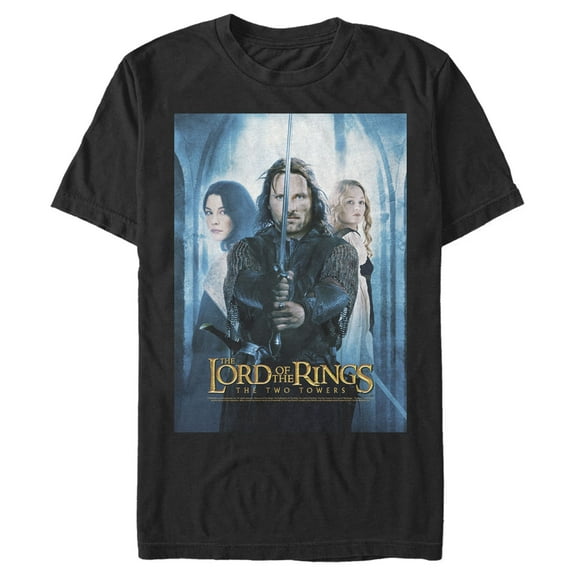 Men's The Lord of the Rings Two Towers Aragorn Arwen and Galadriel Logo  Graphic Tee Black Large