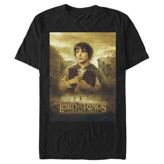 Men's The Lord of the Rings Two Towers Frodo Movie Poster  Graphic Tee Black 2X Large