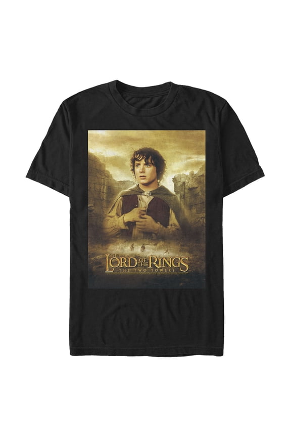 Men's The Lord of the Rings Two Towers Frodo Movie Poster Graphic Tee Black 2X Large