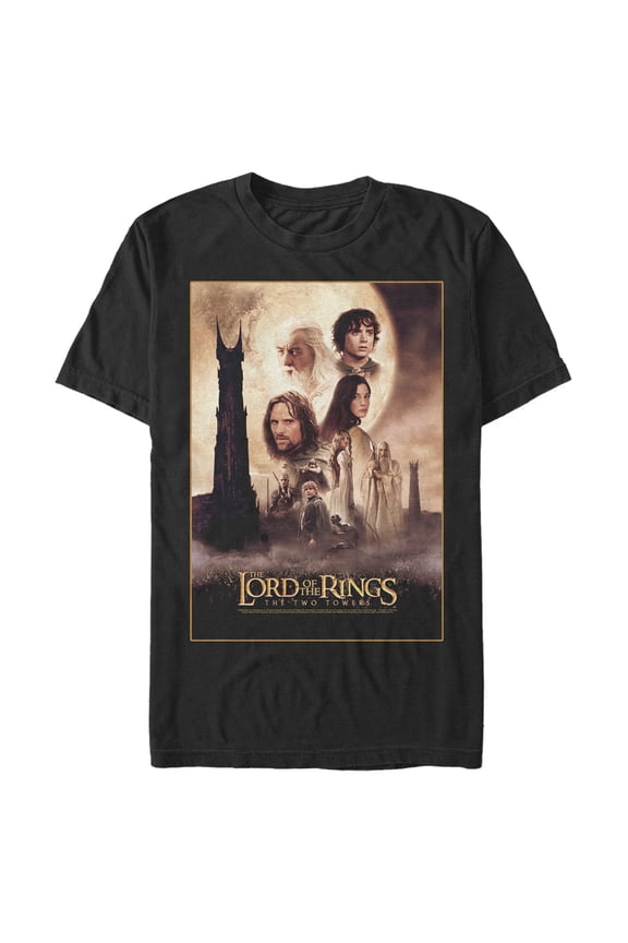 Men's The Lord of the Rings Two Towers Movie Poster Graphic Tee Black 3X Large