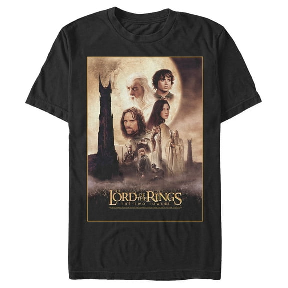 Men's The Lord of the Rings Two Towers Movie Poster  Graphic Tee Black Medium
