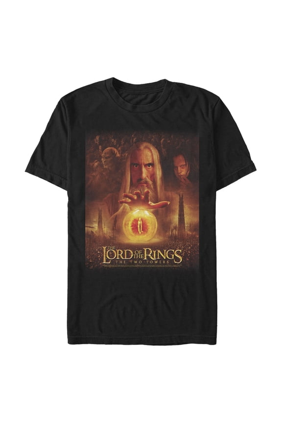 Men's The Lord of the Rings Two Towers Saruman and the Eye of Sauron Graphic Tee Black Large