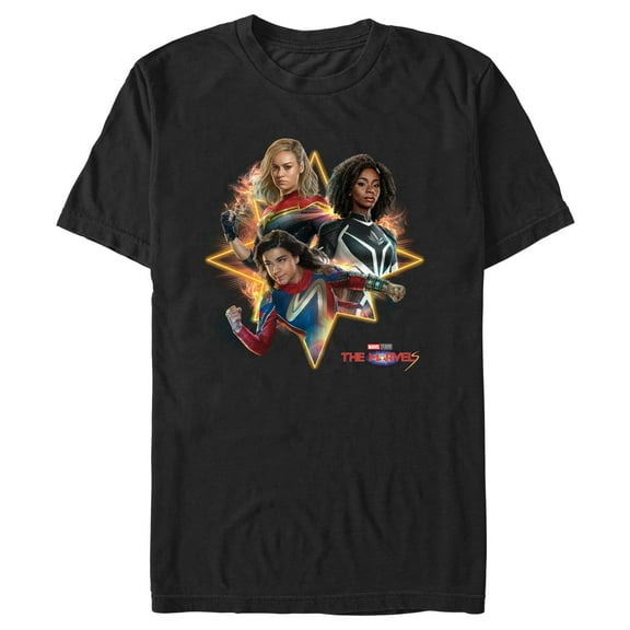 Men's The Marvels Action Poses  Graphic Tee Black Medium