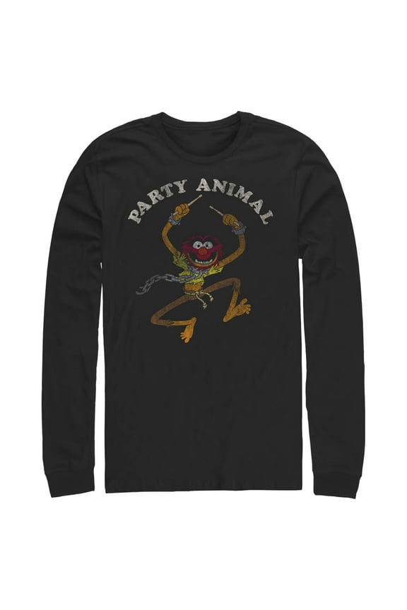 Men's The Muppets Animal Party  Long Sleeve Shirt Black Medium