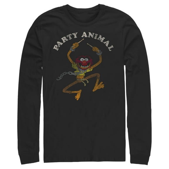 Men's The Muppets Animal Party  Long Sleeve Shirt Black X Large