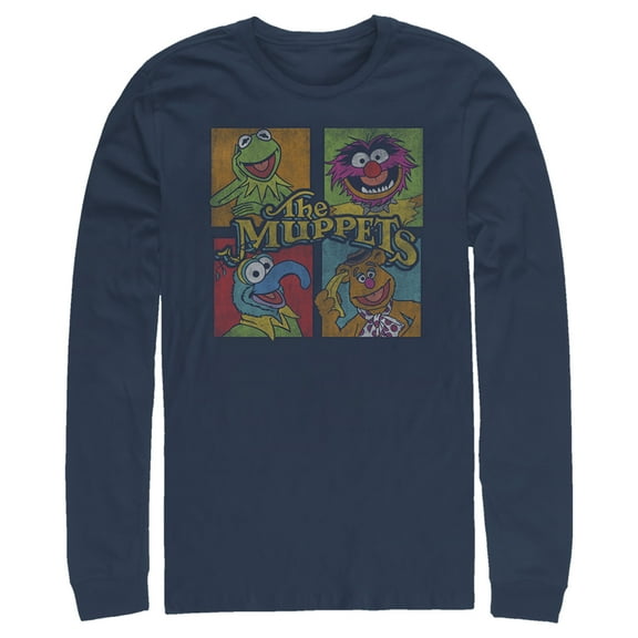 Men's The Muppets Character Panels Long Sleeve Shirt Navy Blue Medium