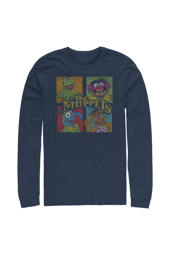 Men's The Muppets Character Panels Long Sleeve Shirt Navy Blue Medium