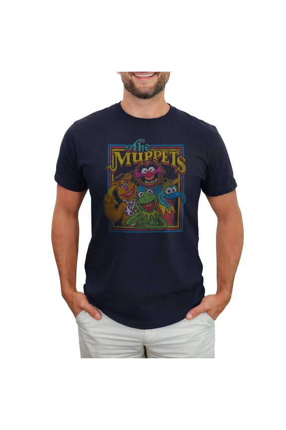 Men's The Muppets Distressed Retro Character Frame Graphic Tee Navy Blue Large