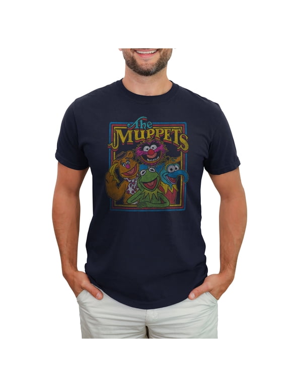 Men's The Muppets Distressed Retro Character Frame Graphic Tee Navy Blue Large