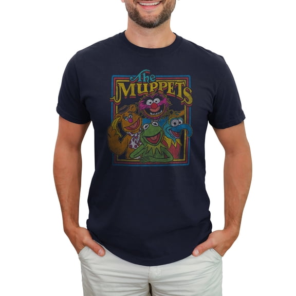 Men's The Muppets Distressed Retro Character Frame Graphic Tee Navy Blue X Large
