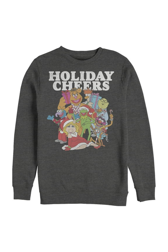 Men's The Muppets Holiday Cheers  Sweatshirt Charcoal Heather Large