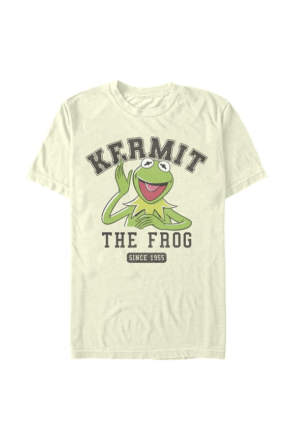 Men's The Muppets Kermit 1955 Collegiate Graphic Tee Beige Large