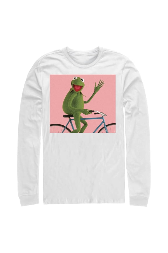 Men's The Muppets Kermit Bike Wave Long Sleeve Shirt White 2X Large