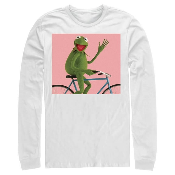 Men's The Muppets Kermit Bike Wave  Long Sleeve Shirt White Large